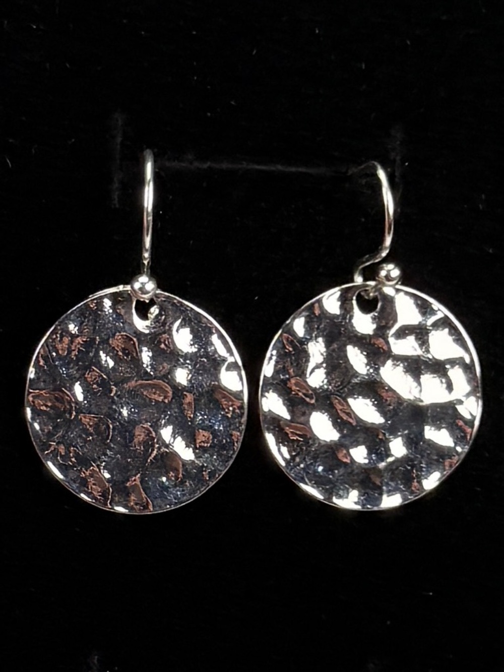 Vintage Silvertone Hammered Circle Modernist Pierced Dangle Earrings